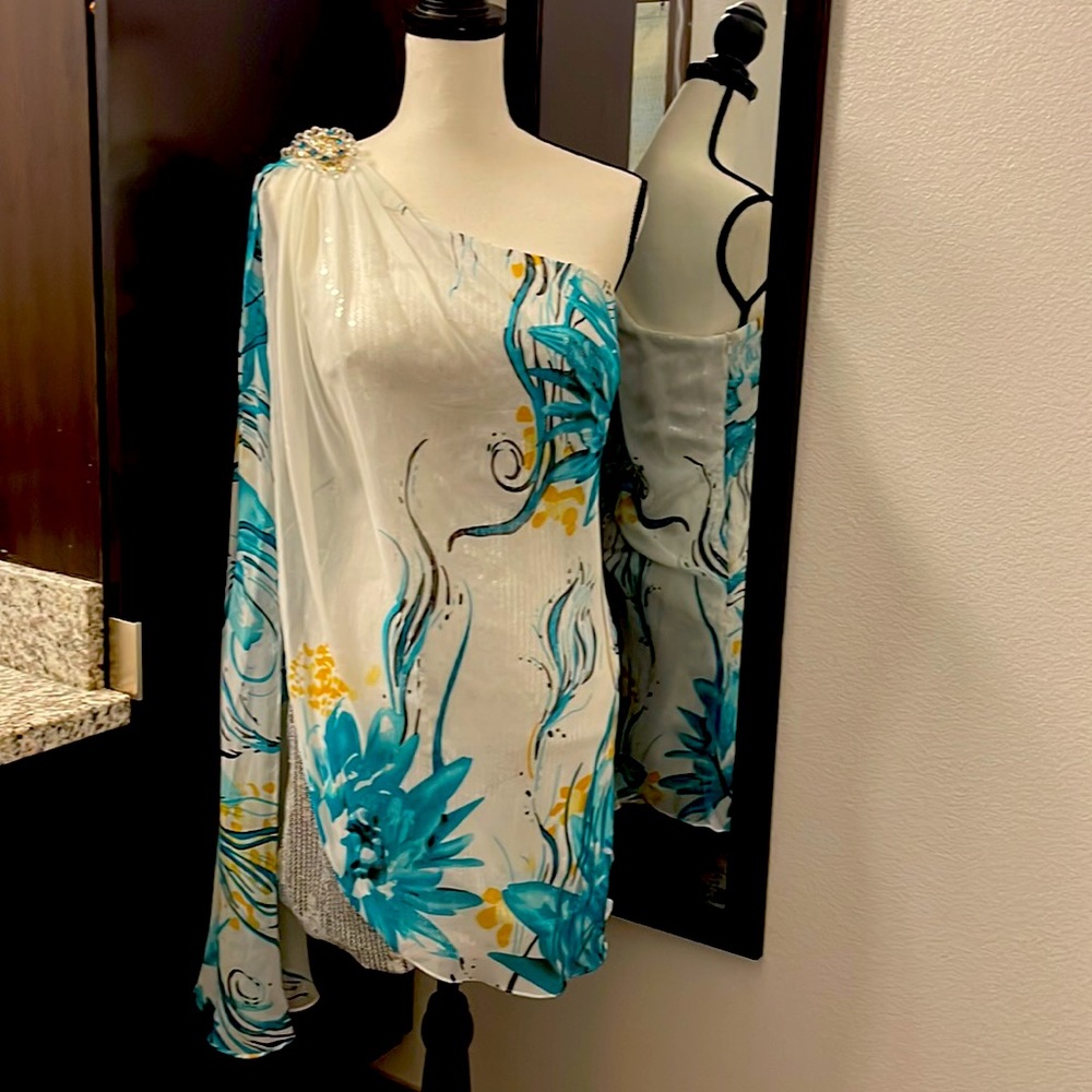 NWT Terani Couture one shoulder sequin and chiffon dress